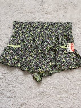 Lovers + Friends Green & Purple Floral Ruffle Skort Shorts FREE PEOPLE NWT
